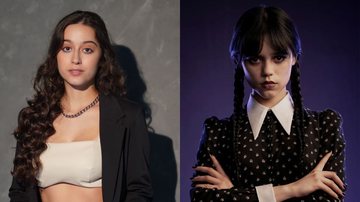 À esquerda, a dubladora Marianna Alexandre; à direita, a atriz Jenna Ortega caracterizada como Wandinha Addams - Reprodução