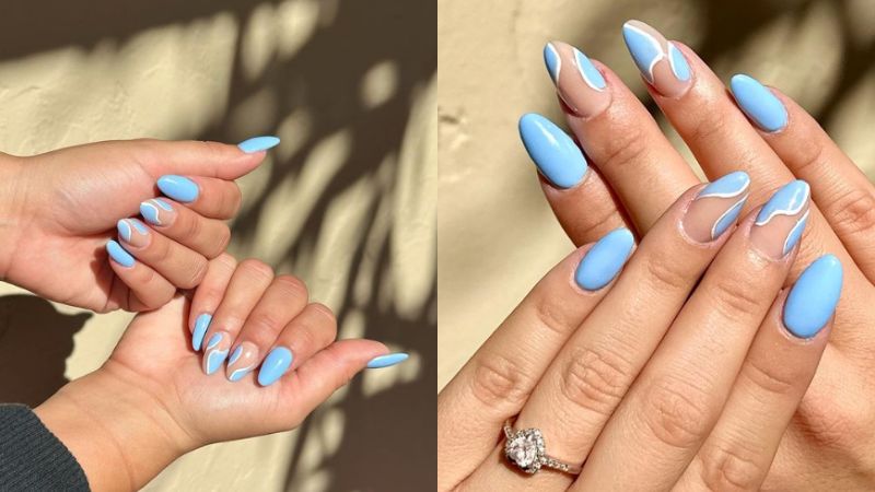 Seja com a cor sólida ou desenhada, as blueberry milk nails estão com tudo!