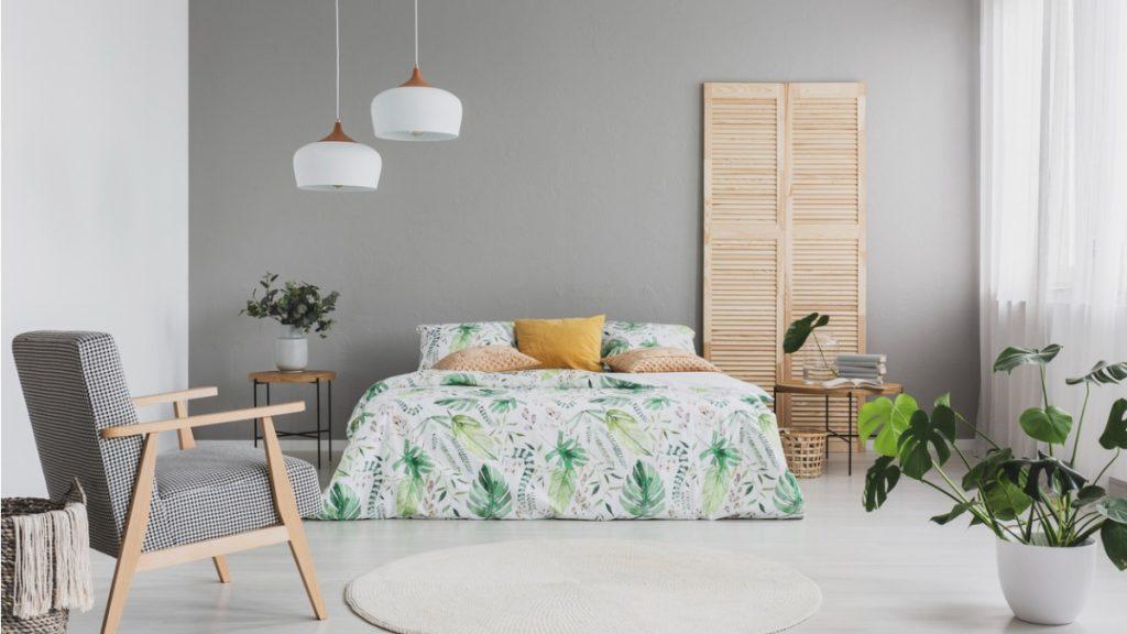 roupa de cama com estampa de plantas