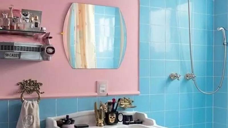 banheiro vintage rosa e azul